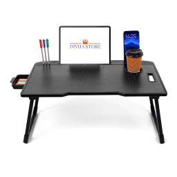 DIVIJA STORE Smart Multipurpose Foldable Laptop Table with Cup Holder, Study Table, Bed Table, Breakfast Table, Foldable and Portable/Ergonomic & Rounded Edges/Non-Slip Legs (Black) image 3