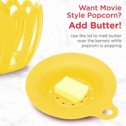 Ecolution Patented Micro-Pop Microwave Popcorn Popper with Temperature Safe Glass, 3-in-1 Lid Measures Kernels and Melts Butter, Made Without BPA, Dishwasher Safe, 1.5-Quart, Yellow image 4