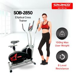 Sparnod Fitness SOB-2850 Dual Function Orbitrek Elliptical Cross Trainer & Exercise Bike with Adjustable Seat, Pulse Sensor, Manual Resistance, and Transport Wheels – 100kg Capacity image 1