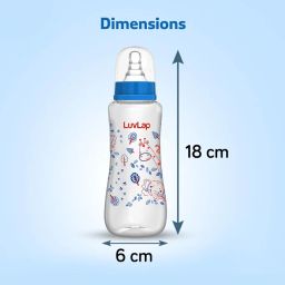 LuvLap Anti-Colic Slim/Regular Neck Essential Baby Feeding Bottle, 250ml (Pack of 2), New Born/Infants/Toddler Upto 3 Years, Jungle Tales & Wild Flowers, BPA Free,Blue image 5