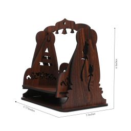 GOJEEVA Premium Engineered Wooden Carved Pattern Designer Laddu Gopal Jhula Wooden Jhula for Ladoo Gopal | Janmashtami Swing | Krishna Kanhai Ji Jhoola for Home Mandir Temple (Dark Brown) (Pack of 1) image 2