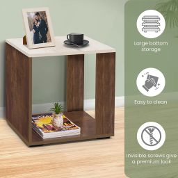 ABOUT SPACE Wooden Center Table, End Sofa Side Table, Bedside Table, Corner Coffee Table with Solid Finish Space Saving Furniture with Storage for Living Room, Bedroom (Walnut - L 40 x B 45 x H 45 cm) image 3