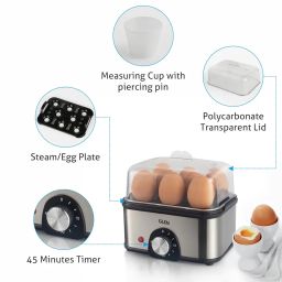 Glen 3 in 1 Electric Multi Cooker | Egg Boiler - Steam | Cook & Boil - 45 Minutes Timer | 350W Boil 8 eggs at a time -non stick heating plate 2 food/egg trays for cooking at 2 levels (SA3035MC) image 1