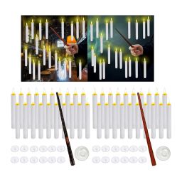 UJEAVETTE 20 Pieces LED Floating Candles with Wand Remote Timer for Halloween Brown Wand image 4