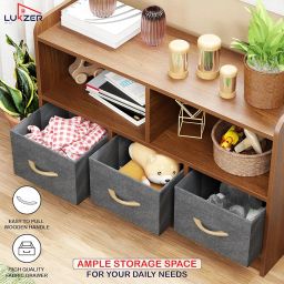 Lukzer MR-025 2-Layer Bookshelf in Oak Brown, Engineered Wood & Fabric Organizer with 5 Sections & 3 Drawers for Home, Office, Kitchen, Corridor & Classroom (55x15x75cm) image 5