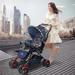 StarAndDaisy Pram / Stroller for 0-3 Years - Foldable, Lightweight With 3-Point Safety Harness, Backrest, 360° Swivel Wheel, Large Storage (Round Print, Multicolor) image 1