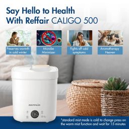 Reffair Caligo 500 Smart Ultrasonic Humidifier | Cool & Warm Mist With Timer Function - Work All Seasons | Top-Fill Design & Led Display | Aroma Oil Diffuser | Automatic Mode (Natural Wood) - 4 L image 2