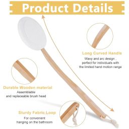 MAYCREATE Lotion Applicator Body Cleansing Brush For Your Back, Lotion Applicators, Long Wooden Handle With 3 Replaceable Brush Head For Bath And Shower, Exfoliating Or Dry Skin Brushing image 2