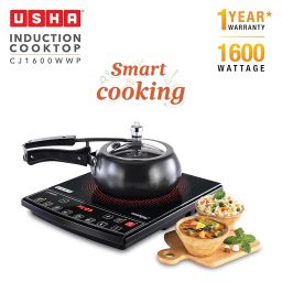 USHA Cookjoy Radiant Induction Cooktop 1600 Watts Cj1600Wwp with Keep Warm Option and 6 Indian Pre-Set Menu (Black) image 1