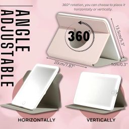 Glaceon Rechargeable Travel Makeup Mirror with Lights and Magnifying Mirror, Portable Lighted Vanity Mirror with Led,1000mAh Battery,3 Color Lighting,Touch Dimming (GL-01, 20 X 13.5 X 1 CM) image 1