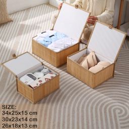 HomeStorie Eco-Friendly Bamboo Storage Boxes with Lid, Brown, Large+Medium+Small, Rectangle, Set of 3 (AR2163) image 3