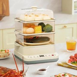 24L Electric Multifunctional Steamer Three Layer High Capcity with Appointment & Timer, Digital Steamer for Fast Simultaneous Cooking, 800W Heating, Auto Shutoff & Boil Dry Protection. image 5