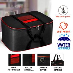 Storite 2 Pack Moisture Proof Nylon Large Size Underbed Storage Bag for Clothes with Net Pocket & front transparent pocket for note (54 x 46 x 28 cm) - Red Black, Rectangular image 3