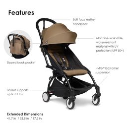 BABYZEN YOYO² Stroller Combo - Lightweight, Compact , Foldable Stroller- Multiple Recline positions, Travel friendly, 5 point harness- Suitable for baby weighing upto 22kgs - Includes Black frame with Toffee seat cushion and matching canopy image 3