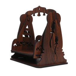 GOJEEVA Premium Engineered Wooden Carved Pattern Designer Laddu Gopal Jhula Wooden Jhula for Ladoo Gopal | Janmashtami Swing | Krishna Kanhai Ji Jhoola for Home Mandir Temple (Dark Brown) (Pack of 1) image 3