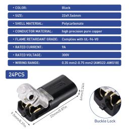 Serplex® 24pcs 2-Pin Cable Connector for 18-24AWG Wires, 2 Way Universal Compact Wire Terminals, 2 Pin Push-Type Connectors with Locking Buckle, Electrical Wire Connector image 1