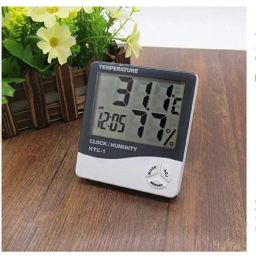 AKSHA SALES Plastic Hygrometer Temperature Thermometer Humidity Meter with Time Alarm Clock with Big LCD Display All in One image 1