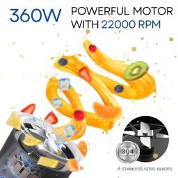 Kilig Vortex Pro 360W Dual Mode Portable Blender for Smoothie and Juices, 6000 mAh Battery, 2in1 700ml Jar, 22000RPM, 6 Sided Blade, USB Type C, Juicer, Mixer, Blender Machine for Kitchen - BL image 5