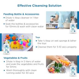 Mee Mee Baby Liquid Cleanser 500ml, Anti-Bacterial Kills 99.9% Germs | Cleanser for Bottles, Nipples, Accessories, Toys, Fruits & Vegetables | No Alcohol, One Drop Cleaning, Dermatologically Tested image 3