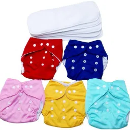 Baby Reusable Cloth Diaper, Washable Adjustable Infants Nappy with Insert 0-24 Months, Pad Included (5 diaper 5 white insert) L-XL-0
