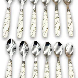 Spoon Set for Dining table Stylish Premium White Marble Ceramic Handle Stainless Steel, Plastic Table Spoon Set-7