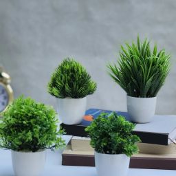 Set of 4 All Green Different For Home Office Or Decoration Bonsai Wild Artificial Plantwith Pot-9