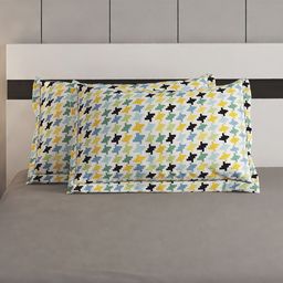 Home Centre White & Blue 2 Pieces Self Design Pure Cotton Rectangle Pillow Covers-image-79