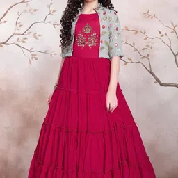 Wommaniya Impex Embroidered Georgette Fit & Flare Maxi Dress-picture-3
