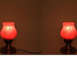 SOMIL Pink Set Of 2 Printed Glass Cylindrical Shaped Table Lamp-image-61