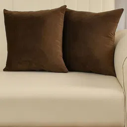 Yellow Weaves Coffee Brown Set of 2 Velvet Square Cushion Covers-28