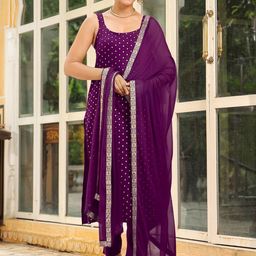 Janasya Women Ethnic Motifs Embroidered Regular Thread Work Kurta with Trousers & With Dupatta-picture-15