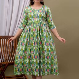 SILAKIVA Floral Printed Round Neck A-Line Maternity Dress-image-48