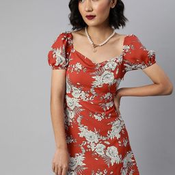 Sera Floral Print Puff Sleeve Crepe A-Line Dress-picture-24