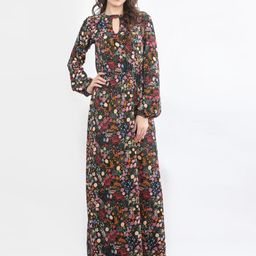 DELIS Women Floral Printed Puff Sleeve Georgette Maxi Dress-image-2