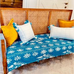 THROWPILLOW Blue & White Printed Polyester 1 Piece Sofa Cover-image-36