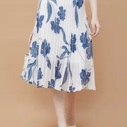 CODE by Lifestyle Floral Printed A-Line Pleated Flared Knee-Length Skirt-image-24