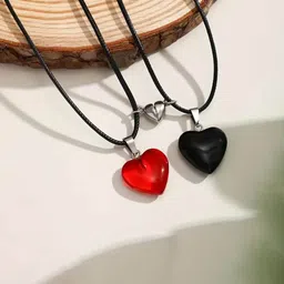 DIVASTRI Set Of 2 Stainless Steel Artificial Stone Heart Shaped Pendants With Chains-image-41