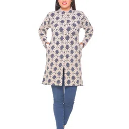 WOOL 4U Floral Printed Woollen Longline Cardigan-image-0