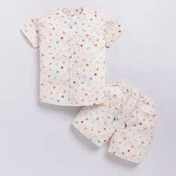 Nottie Planet Boys Printed Short Sleeves Pure Cotton Shirt With Shorts-image-2