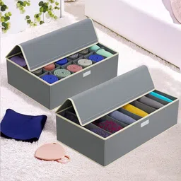 Kuber Industries Grey & White Set of 2 Foldable Socks Organisers for Wardrobe-3