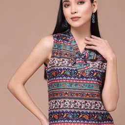 Oomph! Tribal Print Tie-Up Neck Crepe Top-picture-18