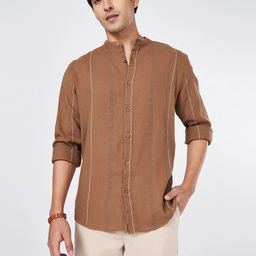 7 Alt by Pantaloons Men Mandarin Collar Solid Cotton Relaxed Fit Casual Shirt-image-51
