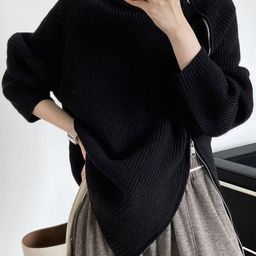 LULU & SKY Women Ribbed Longline Pullover with Zip Detail-image-94