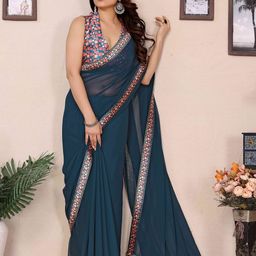 VISHNU CREATIONS Printed Border Saree With Blouse Piece image 5
