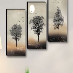SAF Brown & Black 3 Pieces Floral and Botanical Synthetic Wood Wall Paintings-image-64