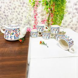 Altaica Ceramic Floral Printed Tea Kettle Pot with 6 Cups Set-picture-24