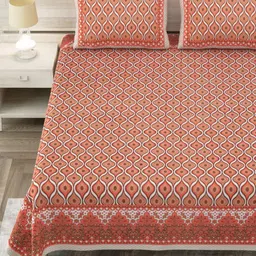 Aapno Rajasthan Pink & White Ethnic Motifs 144 TC King Bedsheet with 2 Pillow Covers-image-72
