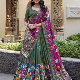 A TO Z CART Printed Ready to Wear Silk Lehenga & Unstitched Blouse With Dupatta-picture-7