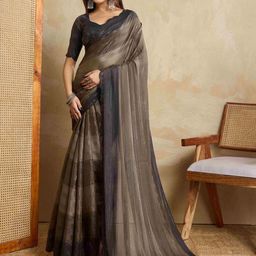 Ishin Striped Beads and Stones Pure Chiffon Saree-image-54