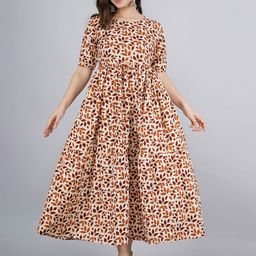 Twirl Tales Women Boat Neck Puff Sleeve Pure Cotton A-Line Midi Dress-image-94